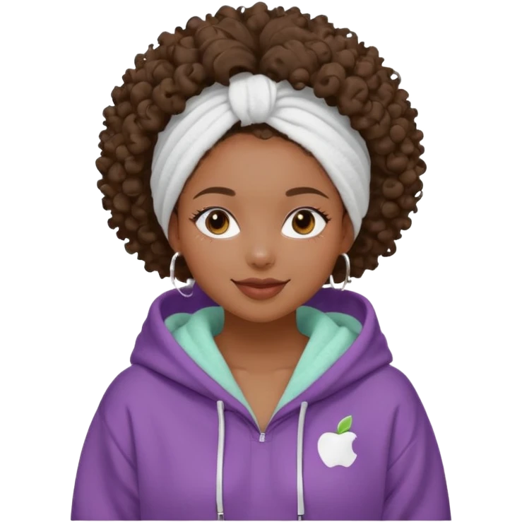 Black girl, clean girl aesthetic, 4C curly hair in a puff, pastel hoodie, white sneakers, minimal jewelry, soft smile, cozy vibe, bright colors, Apple-style White clay mask  towel on My head emoji