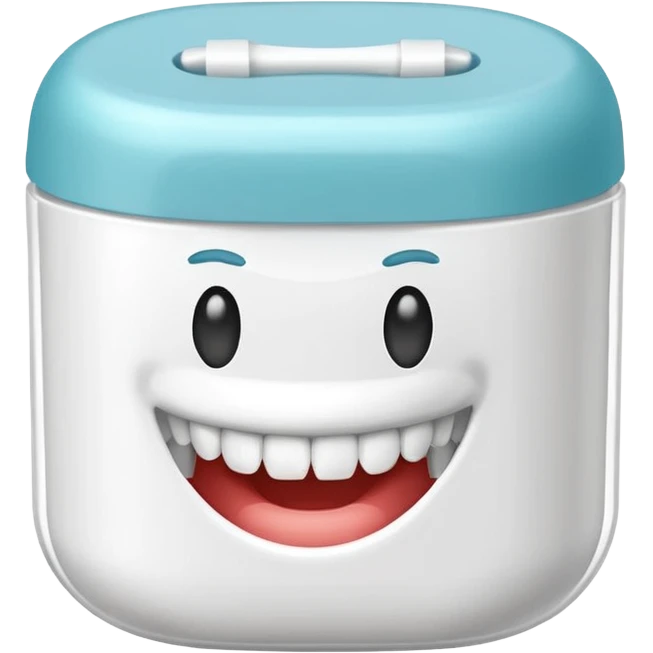 Round pack of white dental floss with no smiley faces emoji
