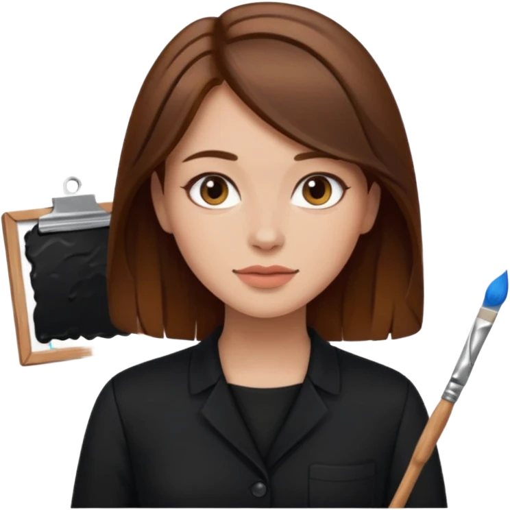femme brune cheveux mi long noir artiste peintre emoji