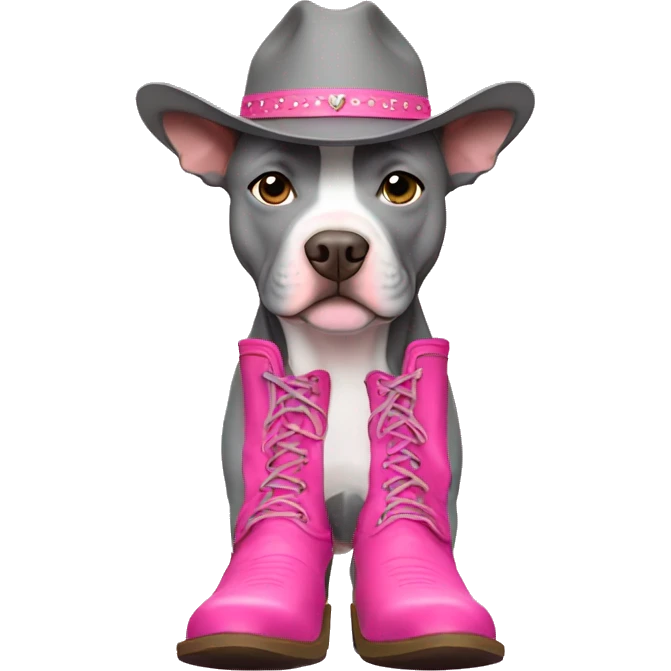 gray pitbull wearing pink cowboy boots emoji