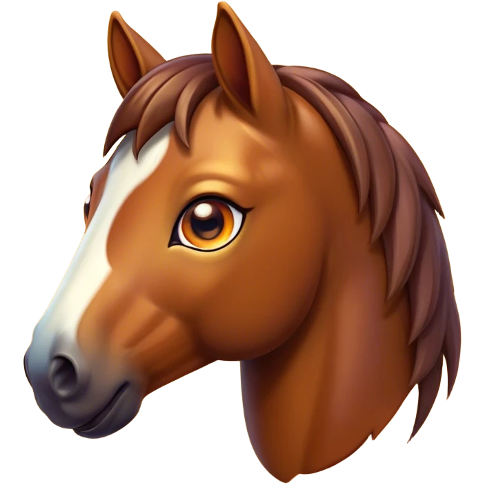 Cinematic Cute Bay Horse Portrait Emoji, Head tilted playfully and inquisitively, showcasing a glossy bay fur with a vibrant sheen and expressive amber eyes filled with curiosity, Simplified yet irresistibly adorable features, highly detailed, glowing with a warm, friendly glow, high shine, affectionate and spirited, stylized with a touch of whimsy, bright and endearing, soft glowing outline, capturing the essence of a mischievous yet loving horse, so playful it feels like it could prance out of the screen and into your arms! emoji