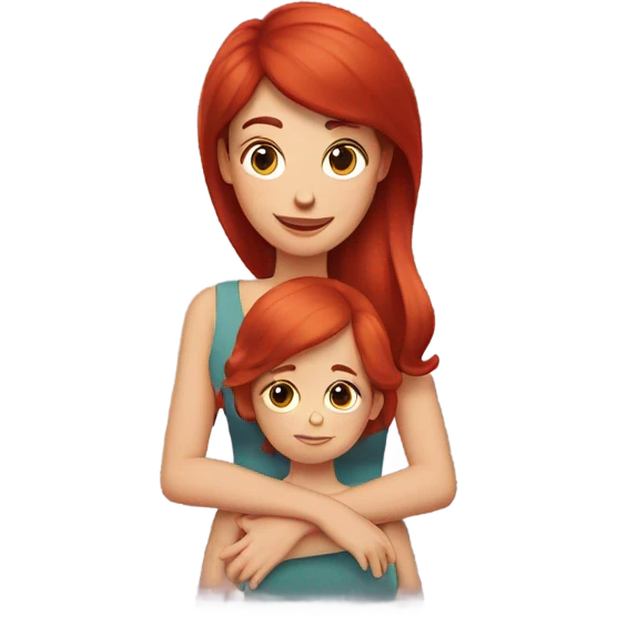 Red hair mom holding brunette daughter emoji