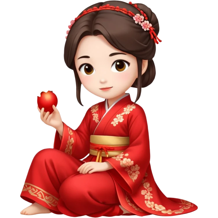 Beautiful girl wearing red Hanfu wedding dress sitting emoji