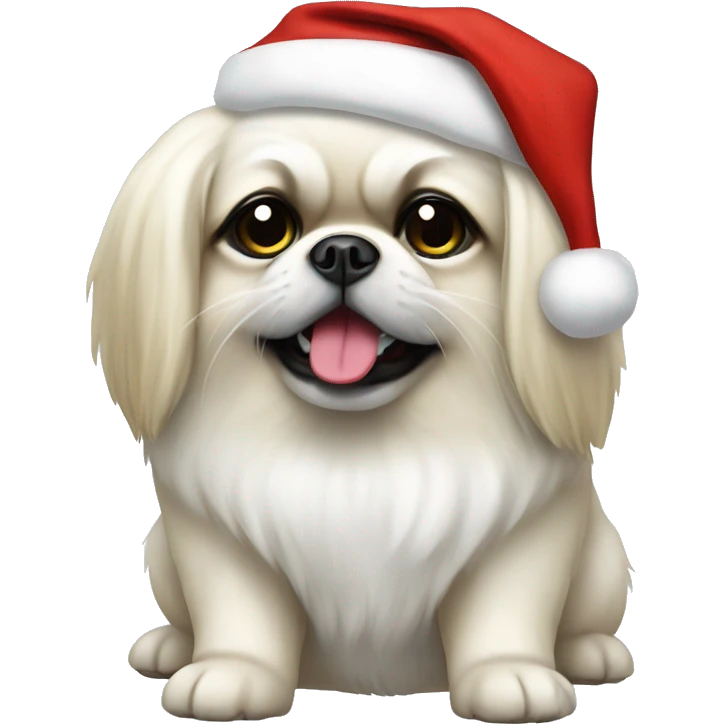 White Pekingese wearing Santa  emoji