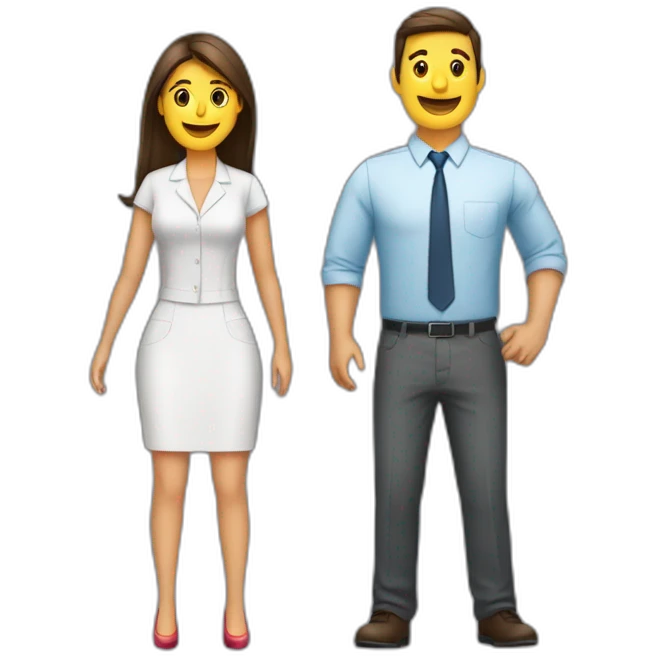 Mujer y hombre vestidos informal trabajando en una oficina emoji