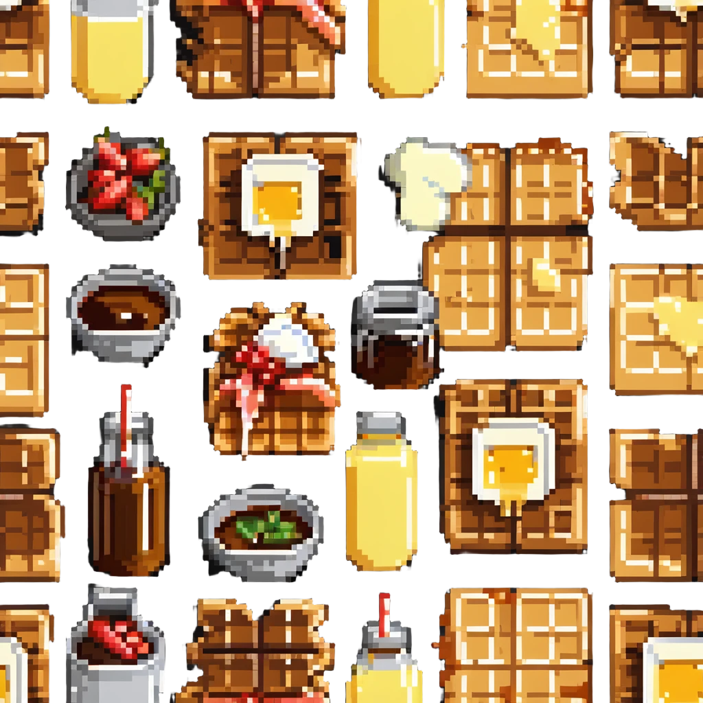 8-bit pixelated waffle with syrup and butter emoji