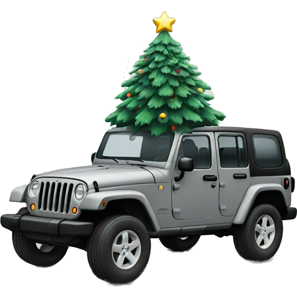 un emoji avec un sapin de noel couper sur un toit de jeep gris emoji