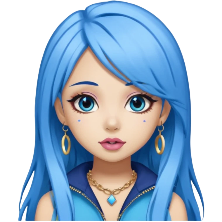 gyaru style girl with blue hair, pretty makeup, bratz baddie aesthetic emoji