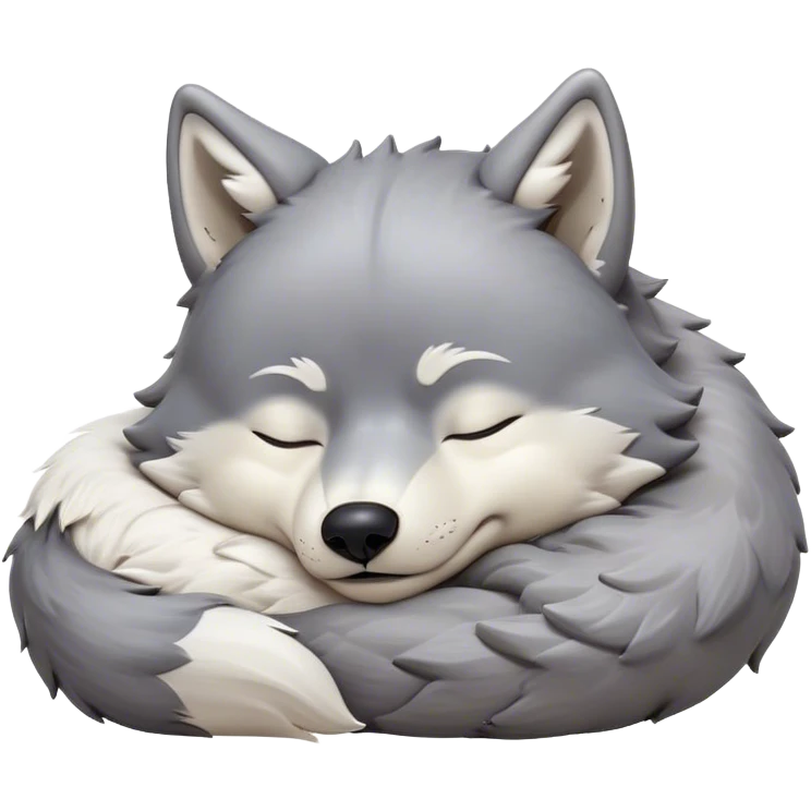 Meme-Worthy Cute Sleeping Wolf Portrait Emoji, Head resting peacefully with a contented smile, showcasing a robust build and a luxuriously soft grey and white Fur, eyes shut in a serene, restful nap, Simplified yet hilariously adorable features, highly detailed, glowing with a soft, drowsy light, high shine, relaxed and utterly lovable, stylized with an air of playful laziness, bright and heartwarming, soft glowing outline, capturing the essence of a comically sleepy wolf, so meme-worthy it feels like it could instantly become the next viral sensation of adorable slumber! emoji