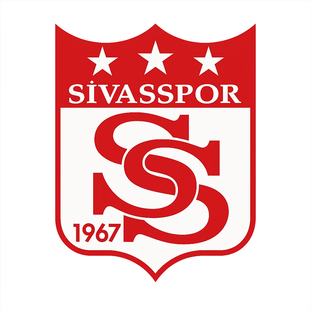 Sivasspor futbol takımı için logo, kırmızı ve beyaz, kalkan şeklinde, sportif ve dinamik bir görünüm emoji