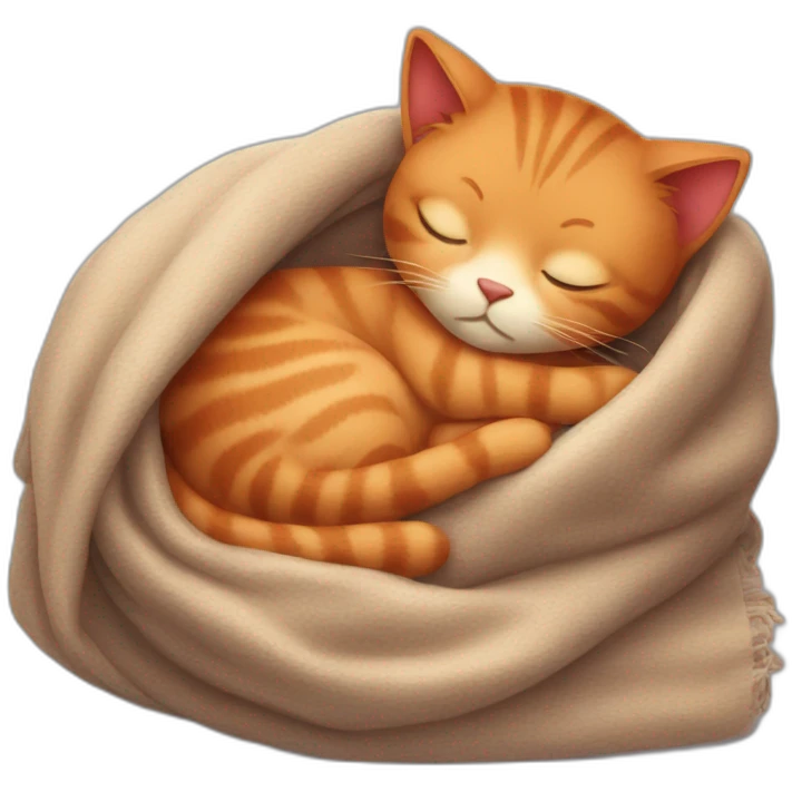 Red cat sleeping with blanket emoji