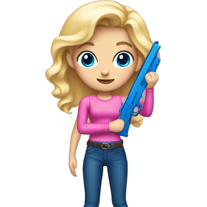 Blonde hair blue eyed girl holding a pink gun in hand emoji