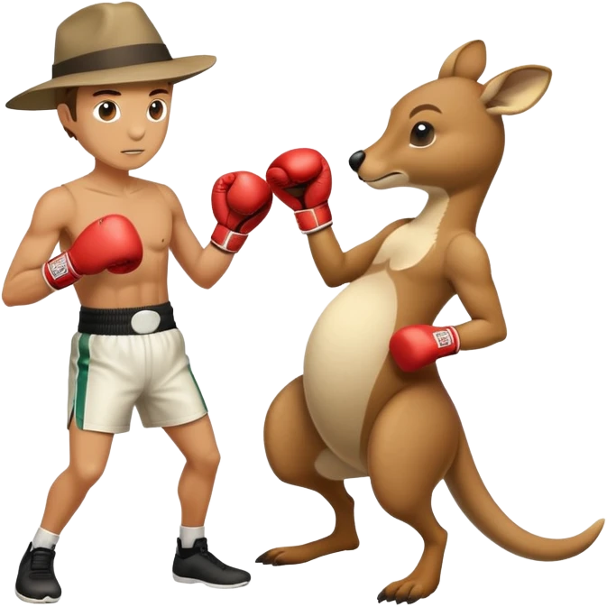man in an Australian hat boxing with a kangaroo emoji