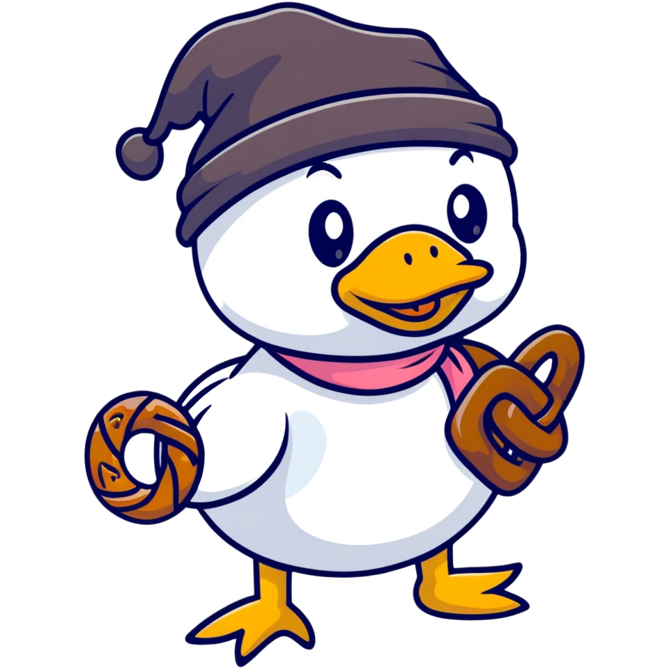 duck wearing a pretzel as a hat emoji