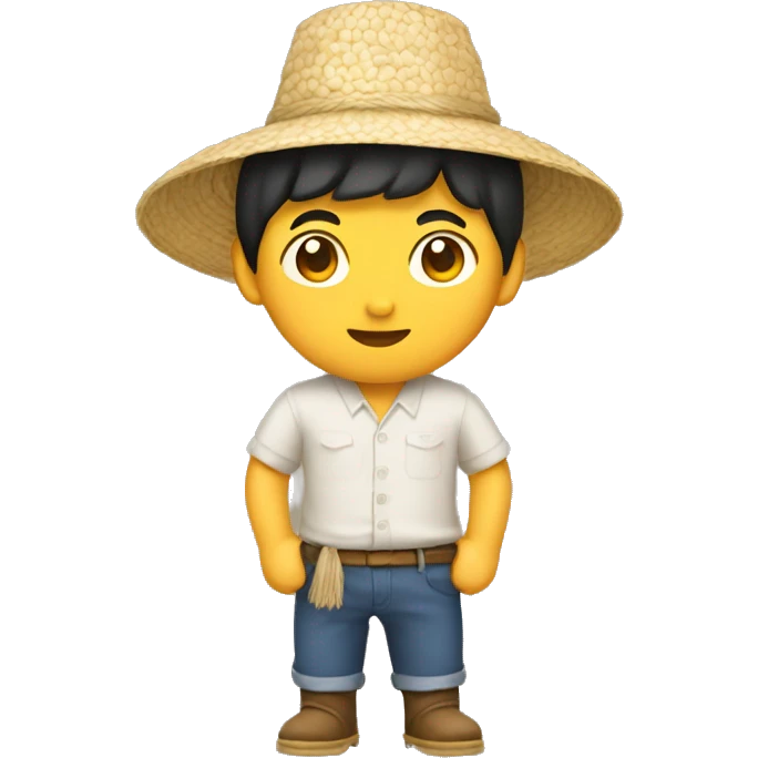 Little asian man with rice farmer hat emoji