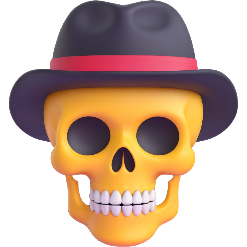skull face with a hat, 3D emoji style emoji