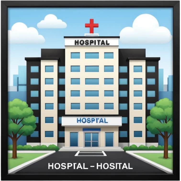 hospital outside, with text hospital emoji