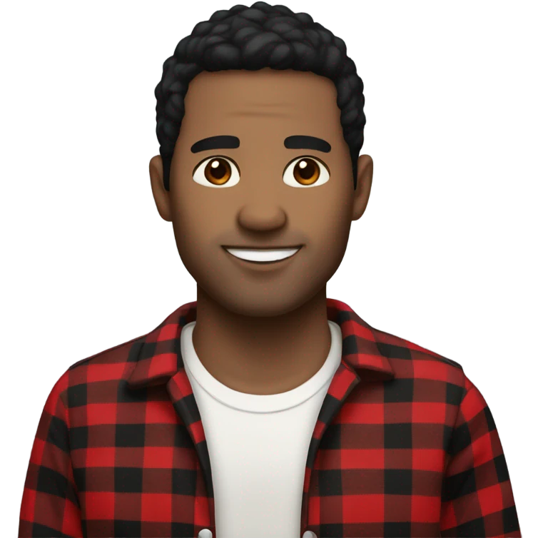 Man with black hair, light skin, brown eyes wearing red and black buffalo plaid pjs emoji