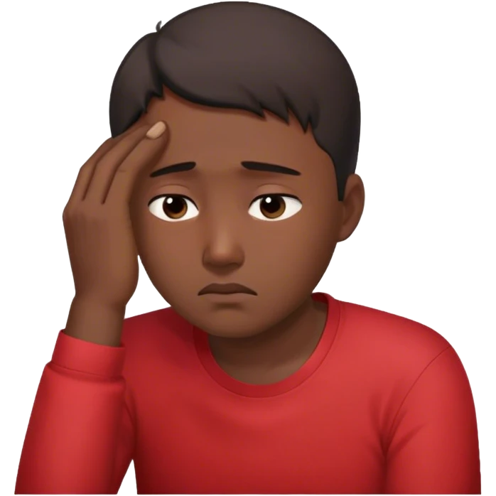 A worried Korean man in a red shirt, resting his head on one hand emoji