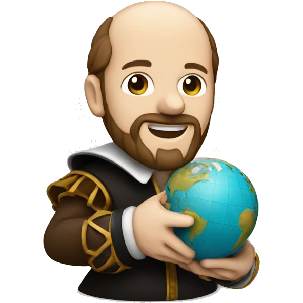 Shakespeare holds a globe in his hands emoji