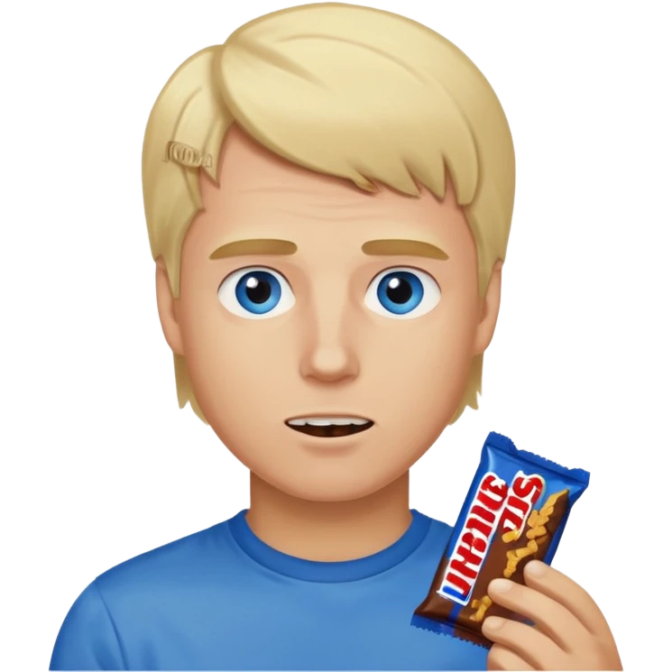 men with blond hairs eat a snickers emoji