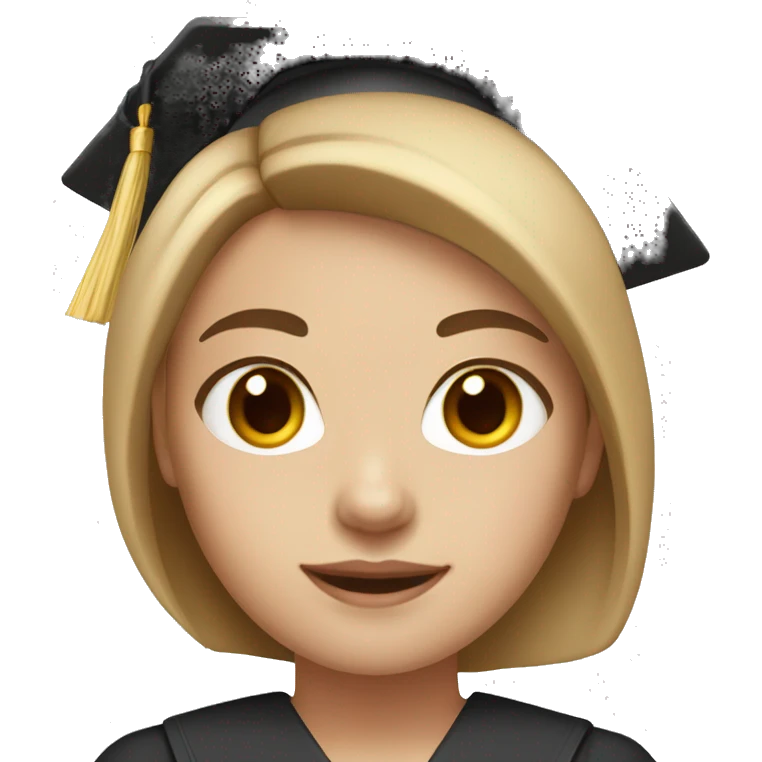 white-skin girl with light brown hair and brown eyes with graduation attire emoji