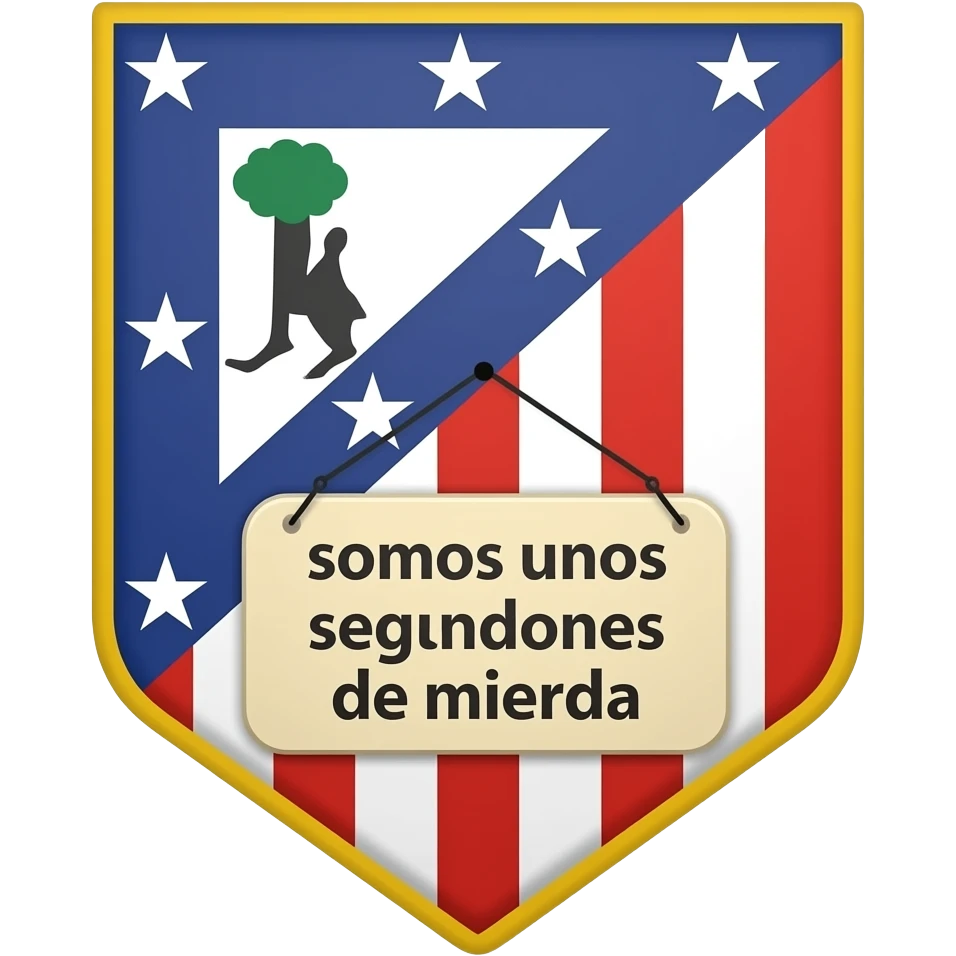 Crea un emoji del escudo del Atletico de Madrid  con un cartel que diga en Español: somos unos segundones de mierda emoji