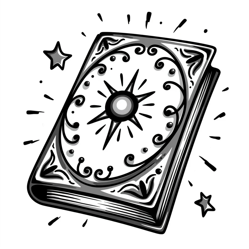 Магическая закрытая книга  — декоративная обложка  алхимическими знаками. Обложка украшена винтажными завитками,  таинственным сиянием. emoji