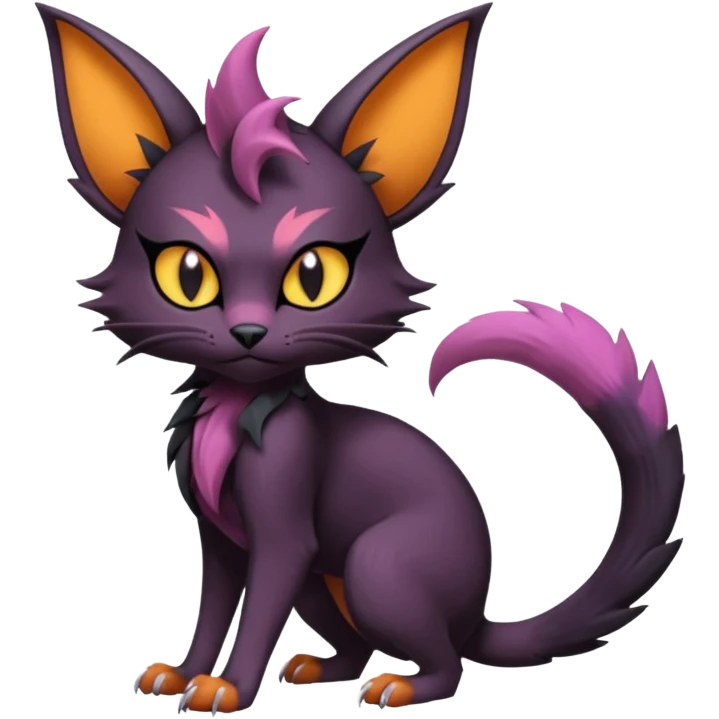 Black edgy cute Noivern-Noibat-Purloin-Torracat-Lykoi-Caracal-cat-Fakemon-fusion-hybrid-creature with an imp tail  emoji