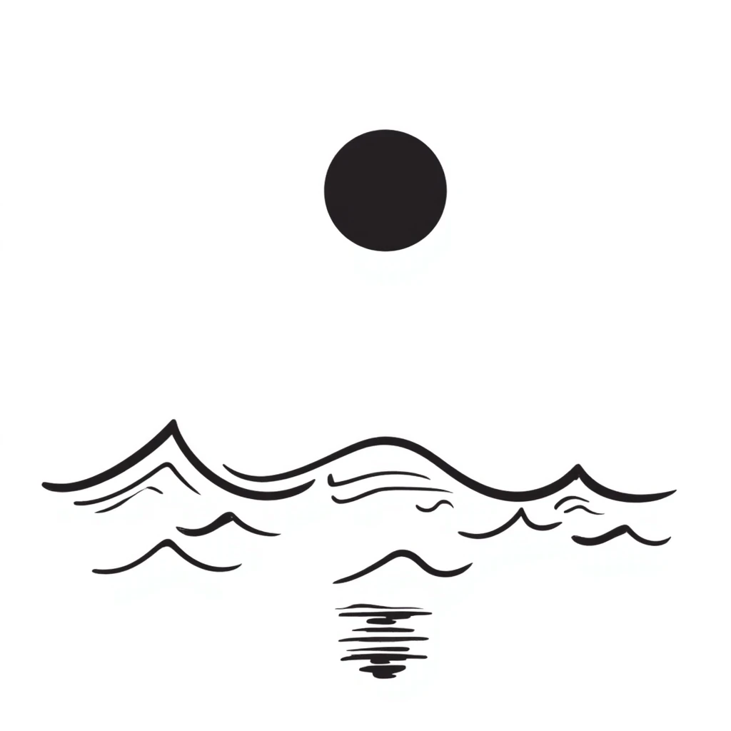 moon reflecting on the sea, style 2, hand drawn notion style doodle of moonlight on sea emoji