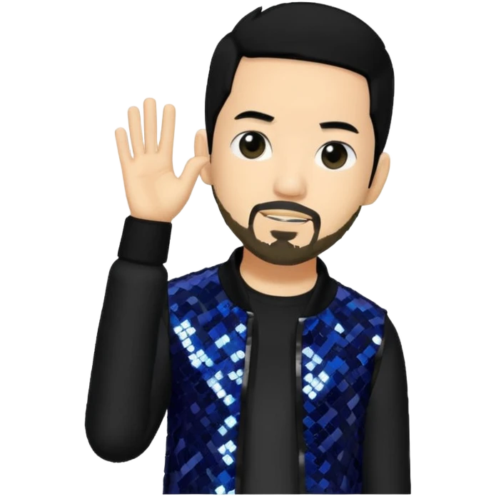 Mike Shinoda with black hair, black sequin tour outfit  emoji