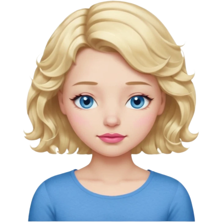 Girl Blonde short wavy hair,  blue eyes, cute blue top, long lashes, pink lips, sleeping eyes closed, zzzz  emoji