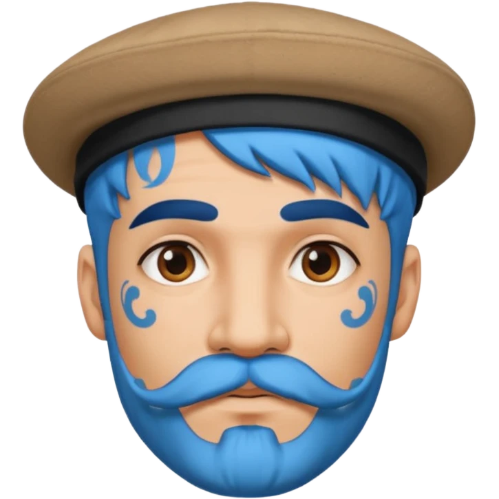 blue haired man and face tattoos and hat and mustache emoji
