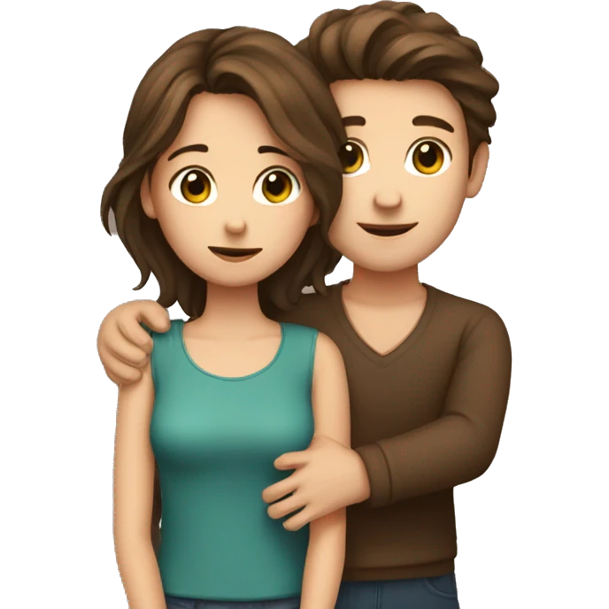 Brown hair Boy and brown hair girl cuddling emoji