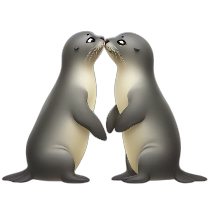 Cute kissing seals in a heart emoji