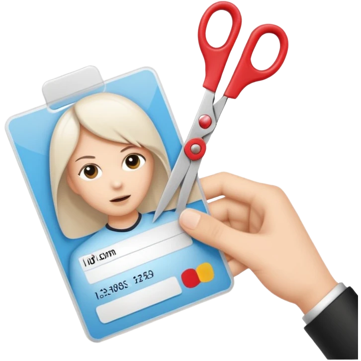 Scissors cutting an ID card in 2 parts.hyper realistic emoji