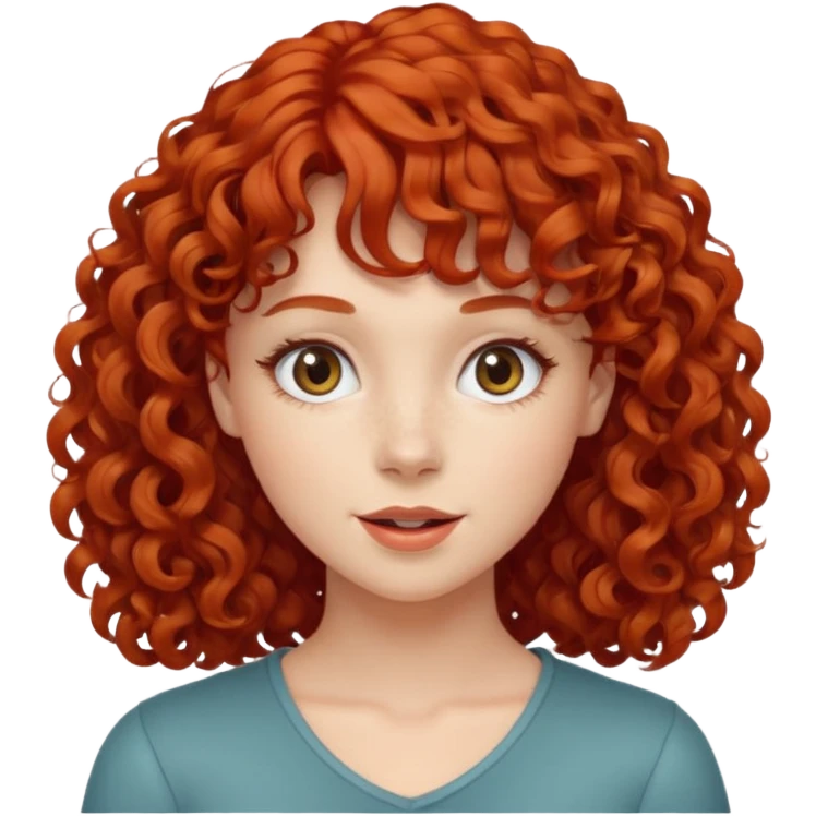 Mulher ruiva cabelo cacheado com franja rebelde  emoji