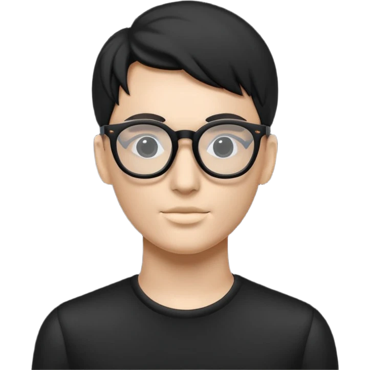 Minimalistic flat vector icon, iOS style, thin black contour on white background. Matte black mannequin in front of in 3D monochrome style. Wearing glasses. emoji