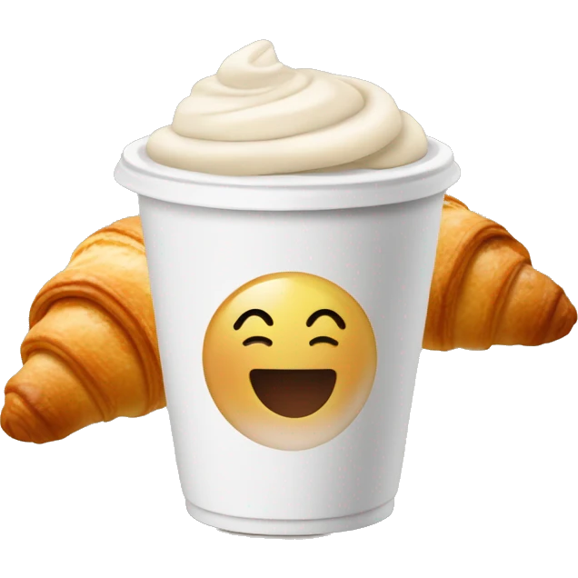 Disposable cup with cappuccino and croissant emoji
