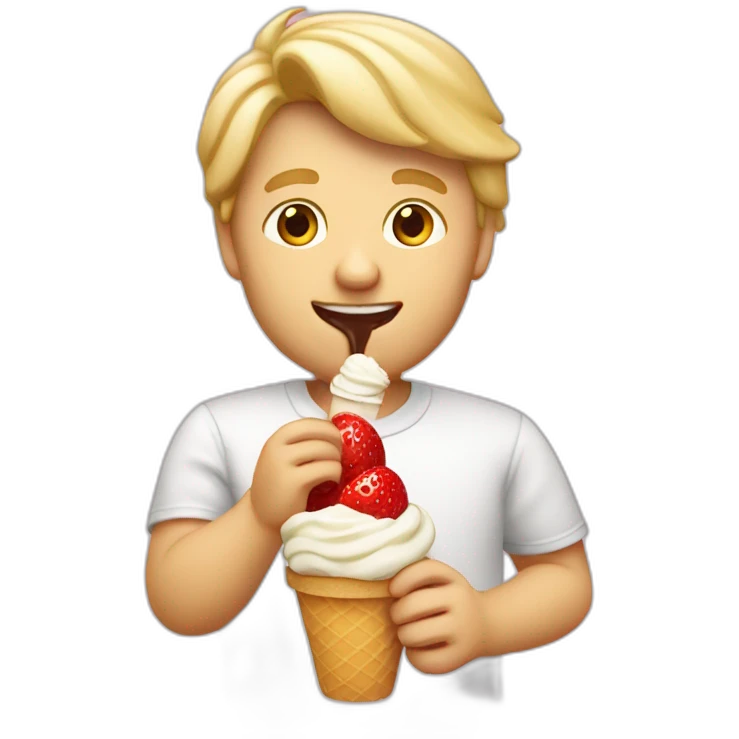 Blond man eating Italian icecream vanilla strawberry emoji