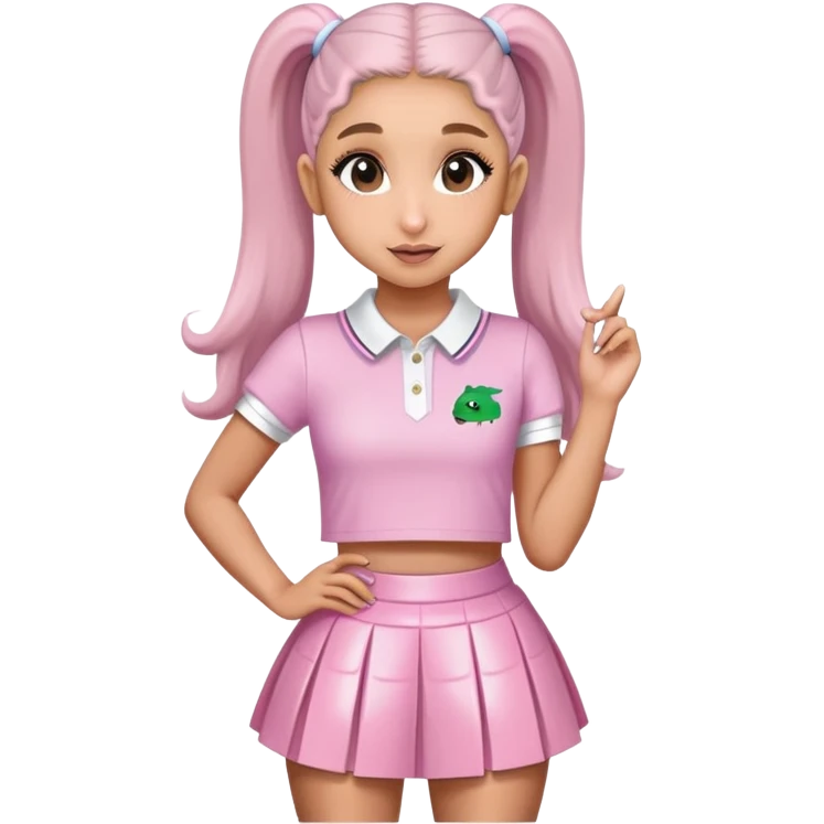 Ariana grande wearing a pink croc top and a short white preppy skirt  emoji