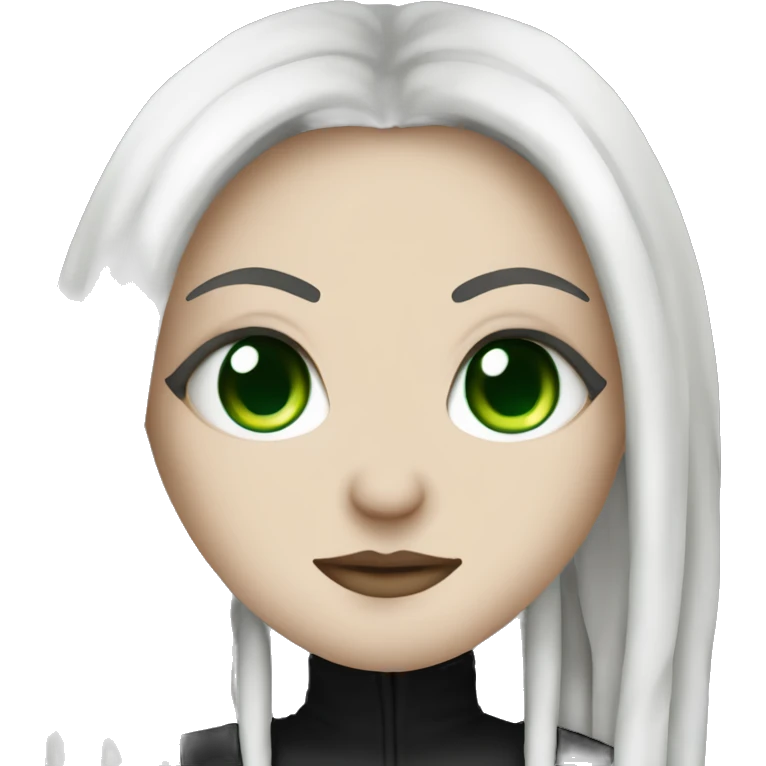 White girl, anonymous, cyberpunk black dreadlocks, green eyes, gothic emoji