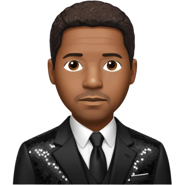 Denzel Washington with dark brown hair, black sequin suit emoji