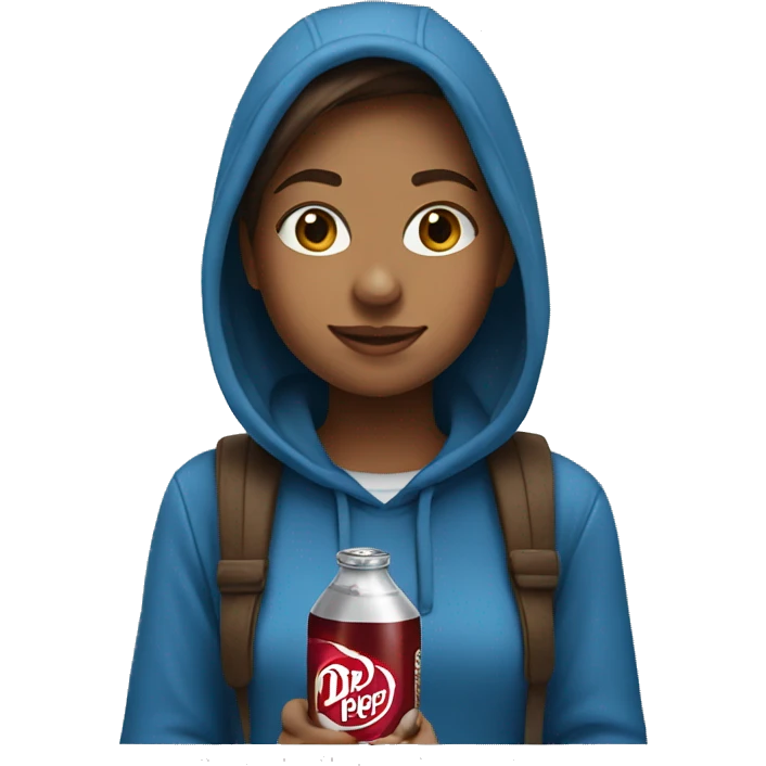 girl wearing a blue hoodie with brown hair drinking a dr pepper  emoji
