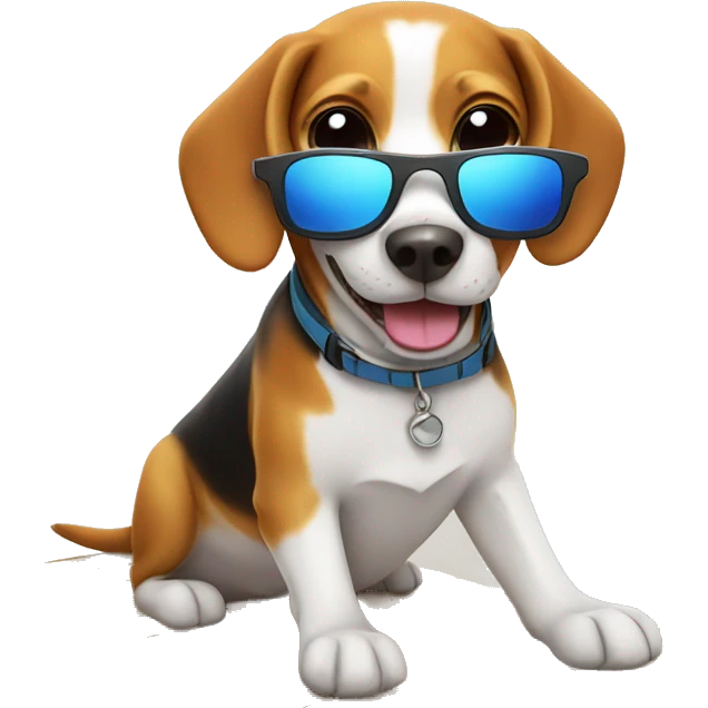 Happy beagle surfing in the sun with sunglasses emoji