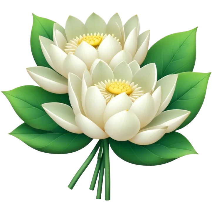 bouquet white lotus,stem, leaf emoji
