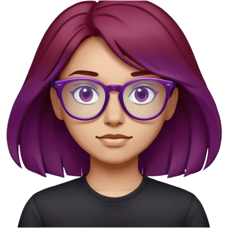Dark red hair transparent purple glasses black t-shirt  emoji