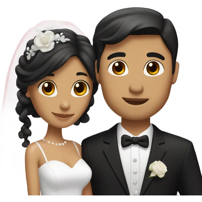 wedding couple, women has long black hair and groom is white with brown hair.They are getting married in church  emoji