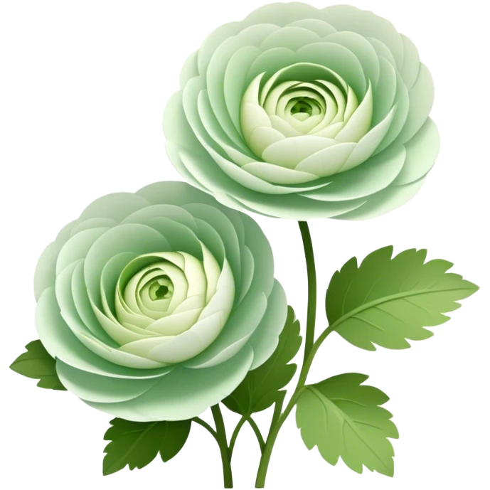 Two white and light green Ranunculus flowers without leaves emoji