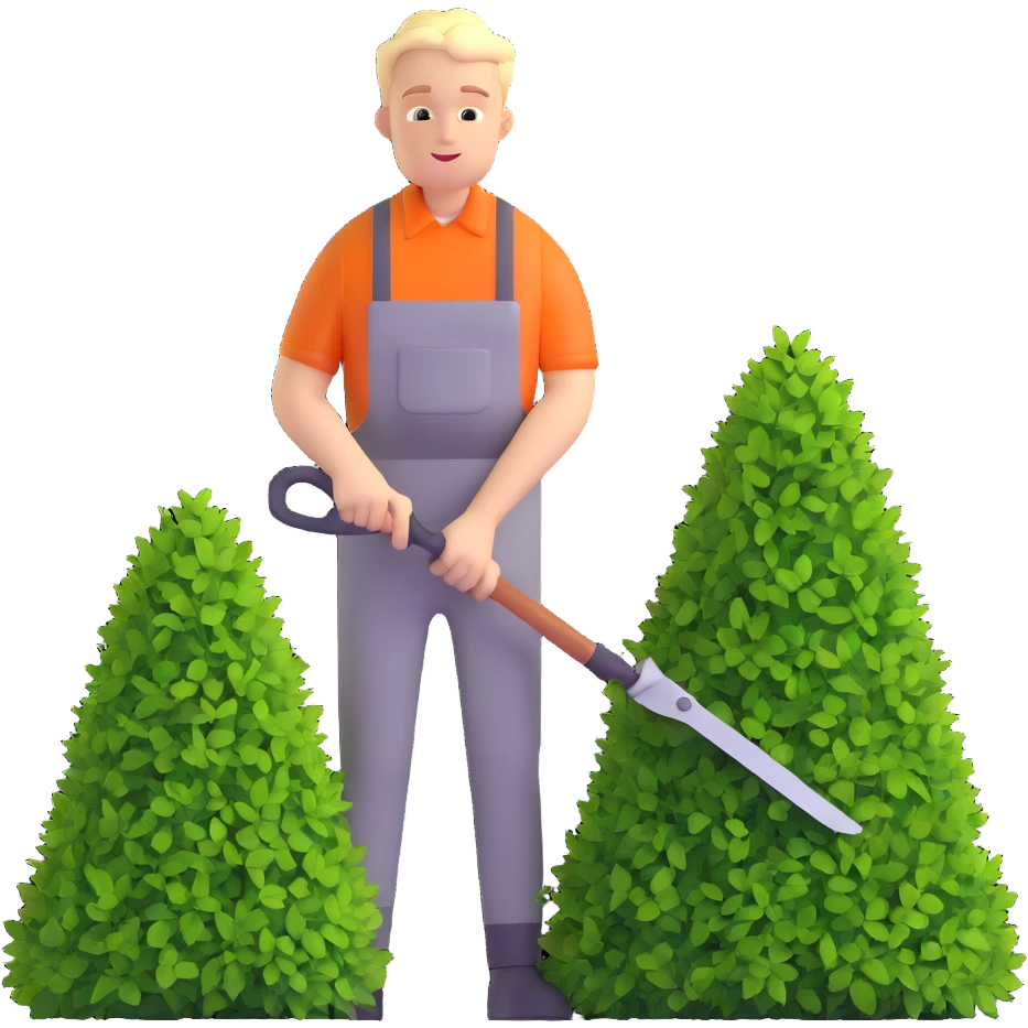 dedicated young white male gardener trimming bushes emoji